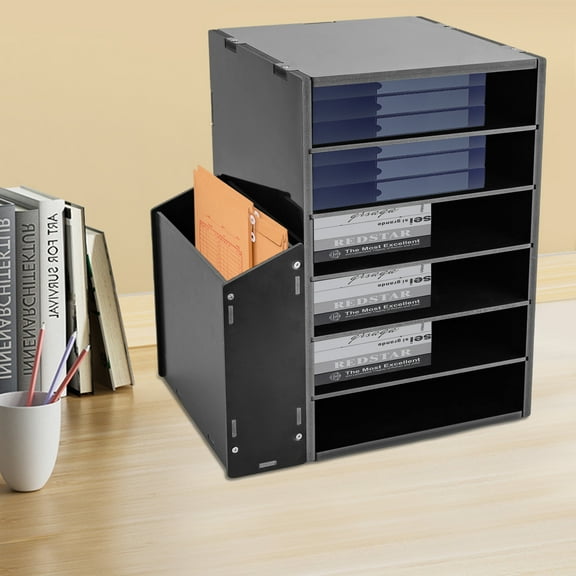 Multi-Tier Desktop File Organizer with 6 Compartments, Side Storage, Anti-Slip Pads, and Large Capacity for a Neat Office Desk Setup