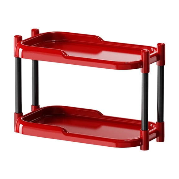 Multi-Tier Desktop Organizer Rack - 13.98x11.81in Plastic Storage Shelf for Office/Home/Bedroom, Large Capacity Multifunctional Shelf (Red/Green/White)