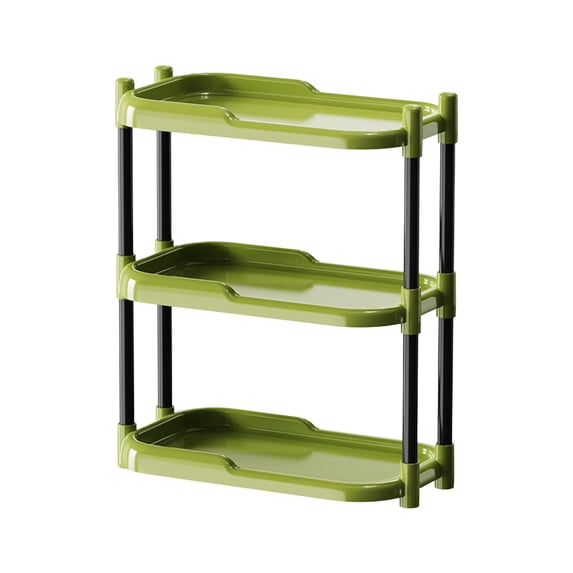 Multi-Tier Desktop Organizer Rack - 13.98x11.81in Plastic Storage Shelf for Office/Home/Bedroom, Large Capacity Multifunctional Shelf (Red/Green/White)