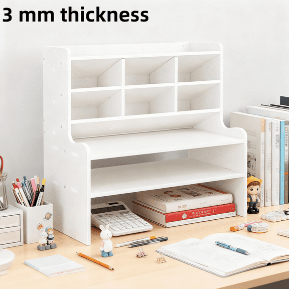 Multi-Tier Desktop Shelf - Heavy-Duty Square Grid Storage Unit with Matte Tabletop for Books, Makeup, Stationery - Space-Saving Vertical Organizer for Office & Desk