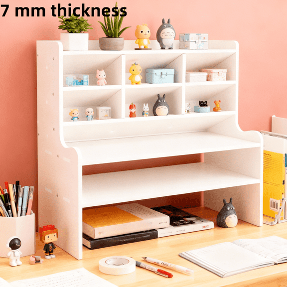 Multi-Tier Desktop Shelf - Heavy-Duty Square Grid Storage Unit with Matte Tabletop for Books, Makeup, Stationery - Space-Saving Vertical Organizer for Office & Desk
