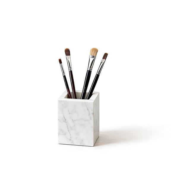 Multi-Tier Marble Organizer: White Stone Desktop Holder for Pens, Utensils & Makeup Brushes