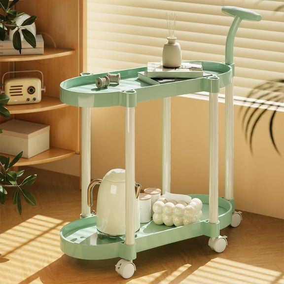 Multi-Tier Rolling Storage Cart, Plastic Utility Shelving Unit with Wheels, Layered Organizer Rack for Living Room Bedroom Bathroom Kitchen, Mobile Storage Organizer