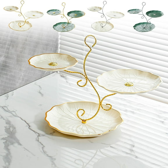 Multi-Tier Serving Tray 1PC,Plastic Snack Storage15.75x12.60x10.24in,3-Layer Leaf Design Handle for Easy Transport Party Hosting Home Entertaining(Beige)