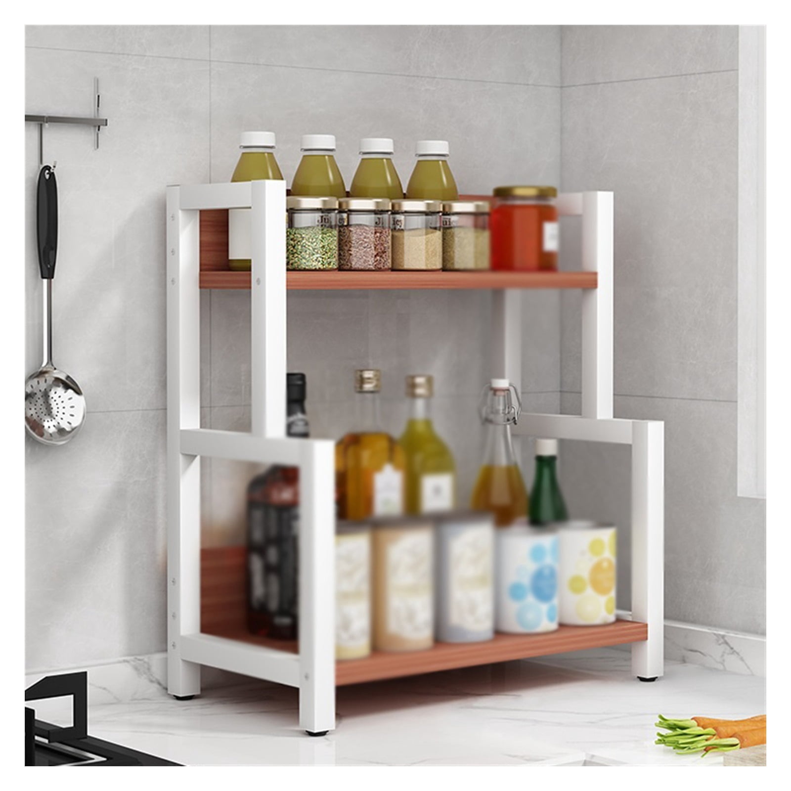 Multi-Tier Spice Rack 2 Tier Kitchen Storage Shelf Standing Seasoning ...