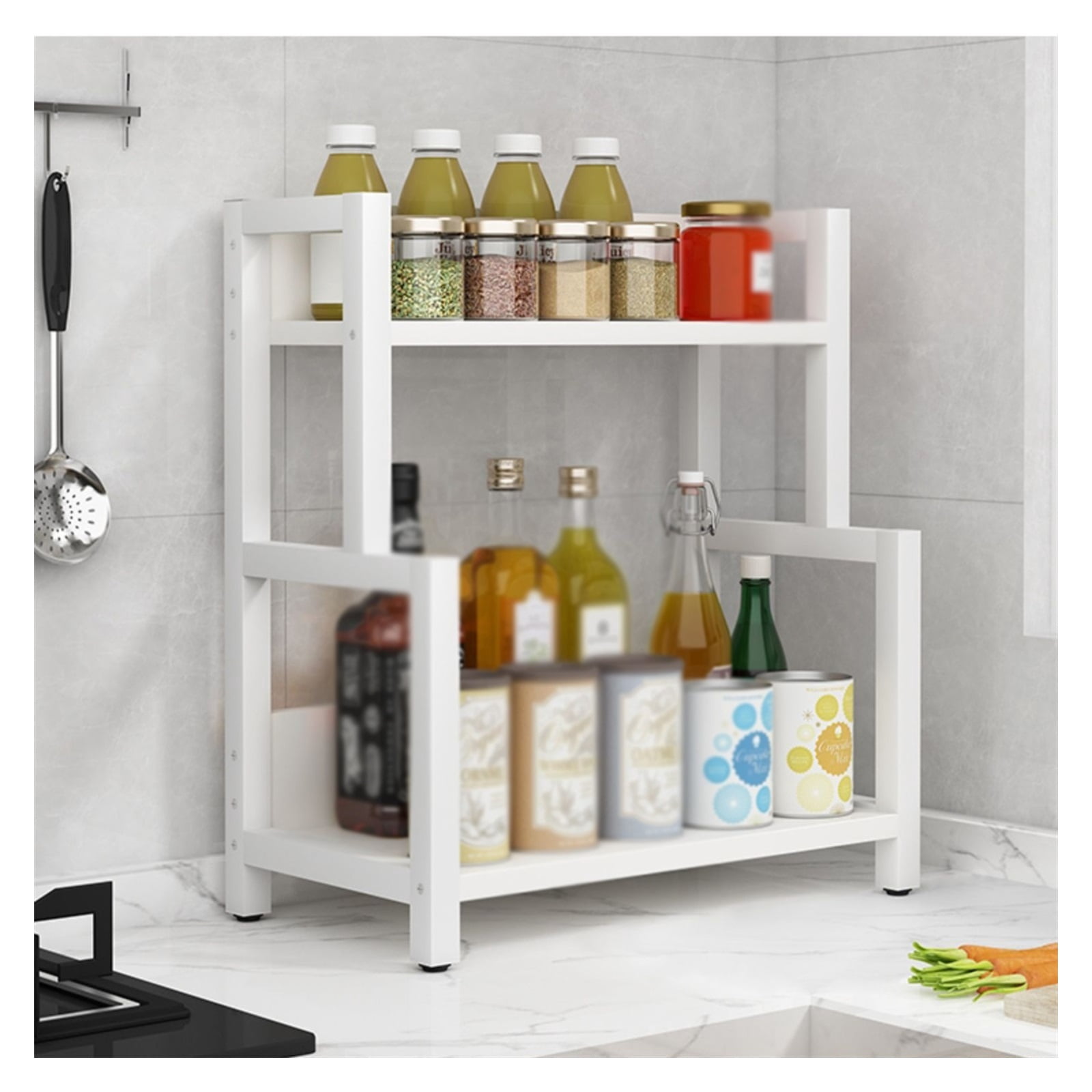 Multi-Tier Spice Rack 2 Tier Kitchen Storage Shelf Standing Seasoning ...