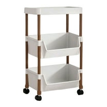 Multi-Tier Storage Cart with 4 Hooks, Heavy-Duty Rolling Utility Shelf for Kitchen Bathroom Bedroom, 33" Height Adjustable Organizer, Plastic Shelving Unit with Flat Top and Wheels