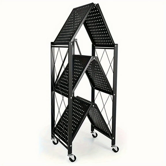 Multi-Tier Unmounted Home Display Rack, Portable Floor-Standing Wheeled Storage Shelf, Collapsible Multifunctional Utility Rack, 3/4/5-Tier, Display Stands, Storage Accessories