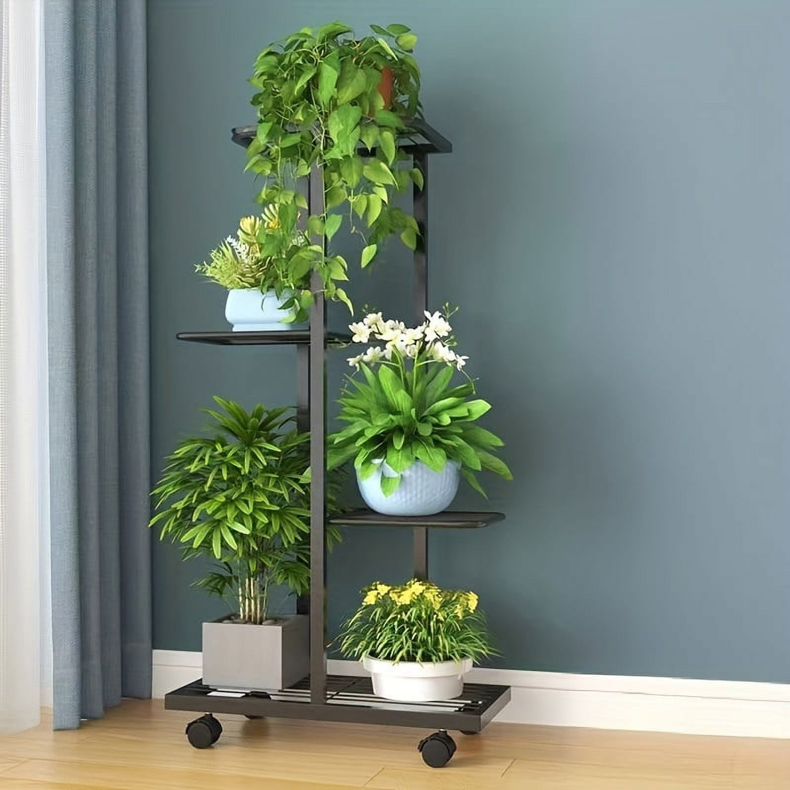 Multi-Tiered Metal Flower Stand with Sliding Wheels - Versatile Indoor ...