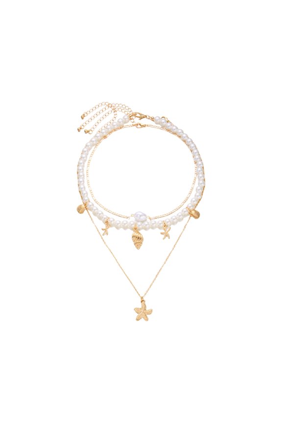 Multi Tiered Seashells Fringe Necklace Soft Resin Clay Beads Adjustable Neckchain Stylish Beach Parties Jewelry