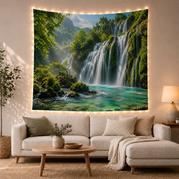 Multi Tiered Waterfall With Cascading Dark Moss Covered, Mystical Fantasy for Space Lovers, Galaxy Room Decor, Thanksgiving Hostess Gift, Tapestry Wall Hanging for Bedroom and Dorm