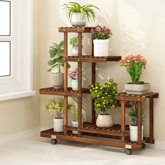 Multi Tiers Wood Plant Stand Indoor Outdoor, Plant Display Tall Plant Stand Flower Shelves Stands, Garden Plant Shelf Rack Holder in Corner Living Room Balcony Patio Yard with 3 Free Gardening Tools