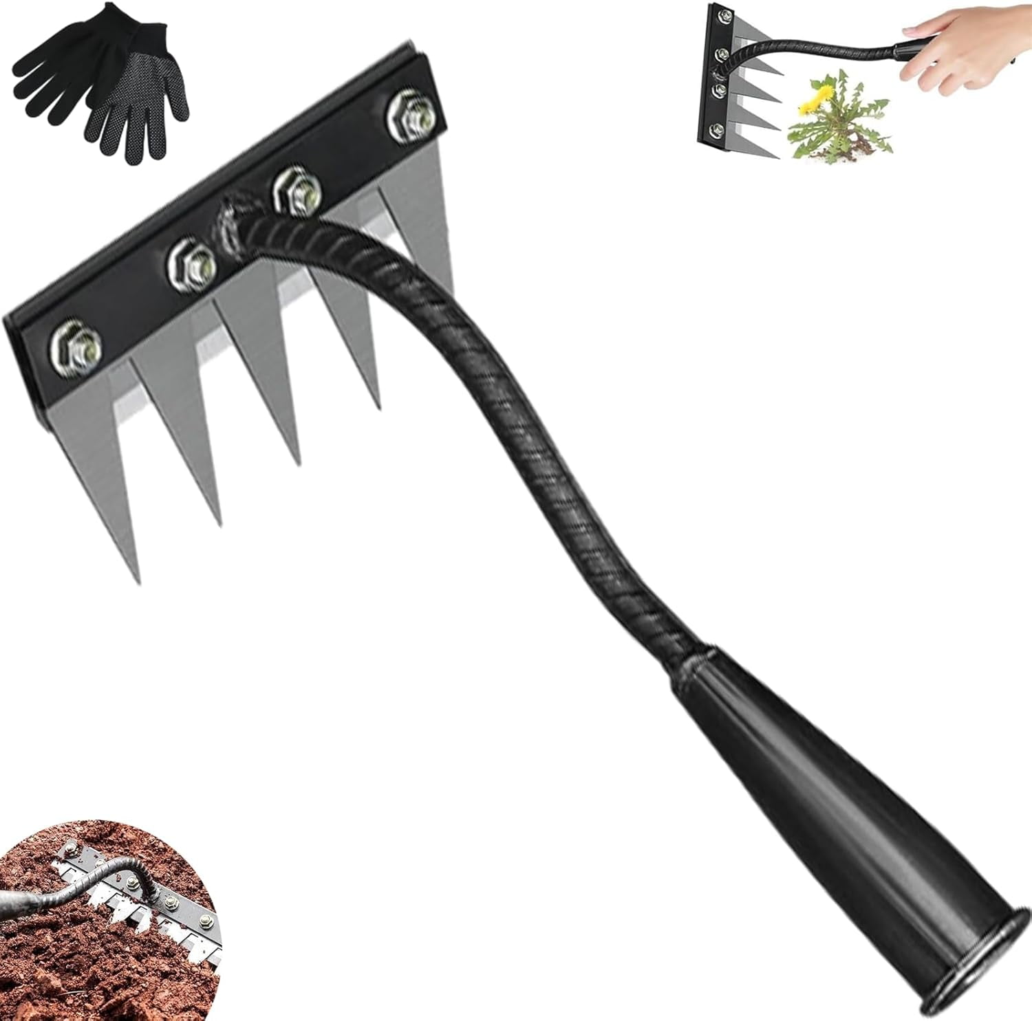 Multi-Tine Carbon Steel Garden Cultivator Rake, 2025 New Iron Weeding ...