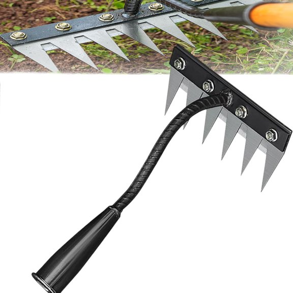 Multi-Tine Carbon Steel Garden Cultivator Rake, 5/6/7/8 Teeth Carbon Steel Garden Weeding Rake, Iron Rakes for Gardening and Weeding, for Backyard Lawn Loosening Grass