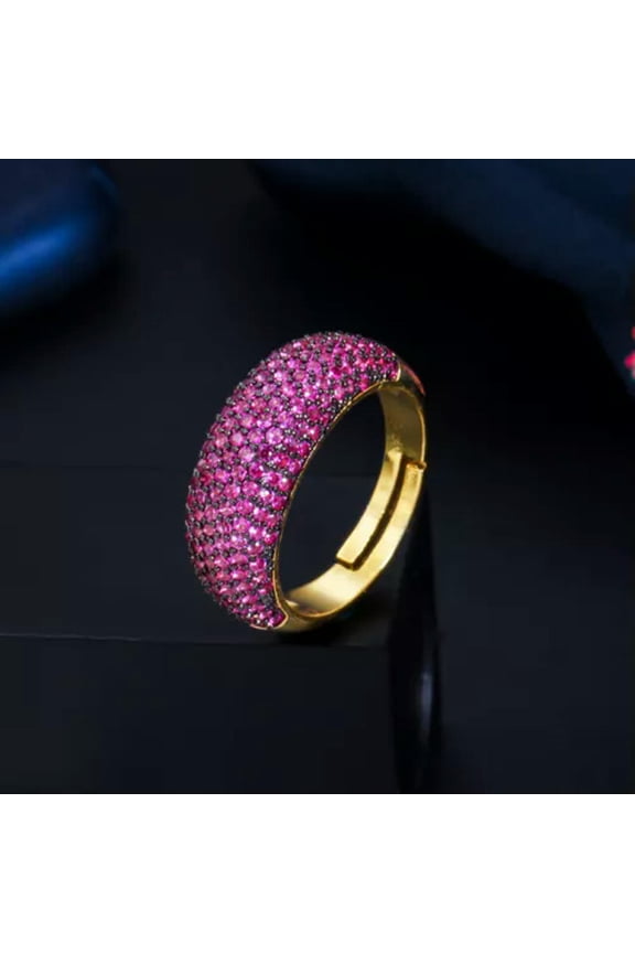 Multi-Tone Gold Plated CZ Adjustable Round Ring Cocktail Party Fashion Jewelry