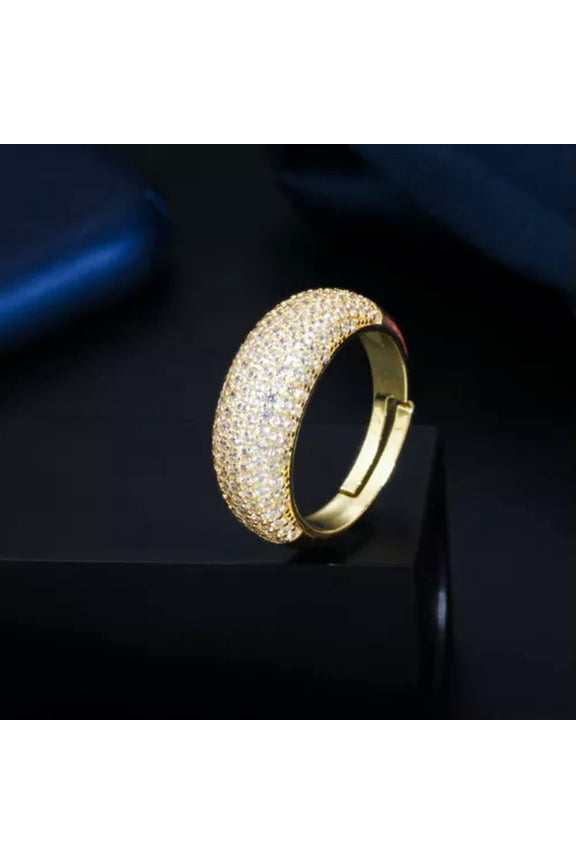 Multi-Tone Gold Plated CZ Adjustable Round Ring Cocktail Party Fashion Jewelry