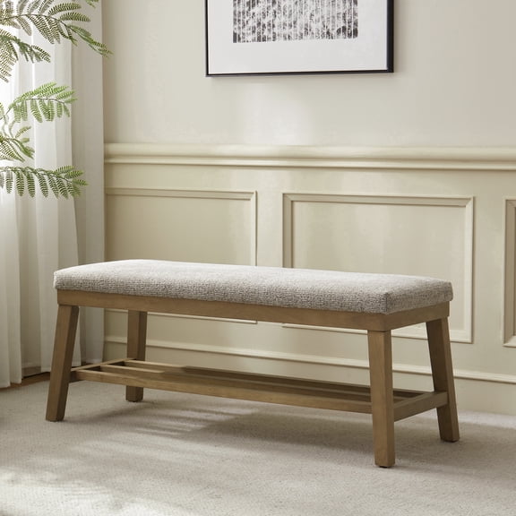 VKNOW Multi-Tone Speckled Fabric Open Shelves Bench, Brown, 300 lb Limit