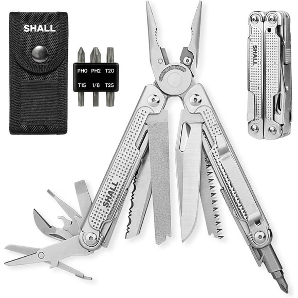 Multi Tool, 18-in-1 Multitool Pliers, Stainless Steel Multi-tool Pocket Knife w/Screwdriver Bit, Self-locking Multipurpose Tool w/Sheath for Camping Fishing Survival Hunting