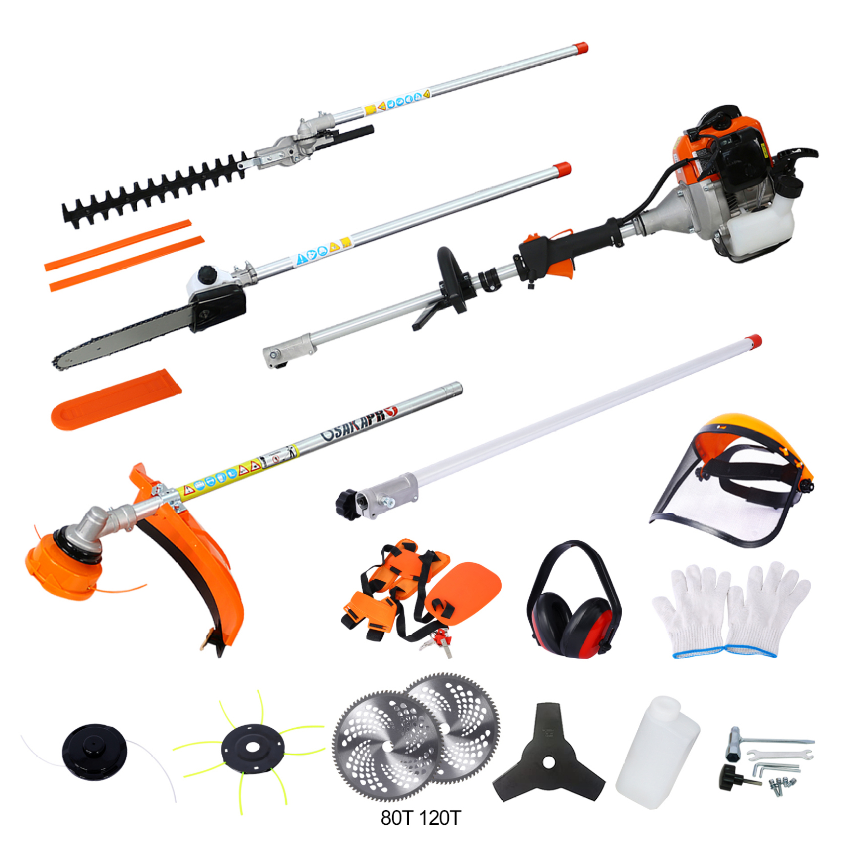Multi-Tool Gas Power Head 52cc 12-in-1 Trimmer System - Pole Saw, Hedge Trimmer, Brush Cutter