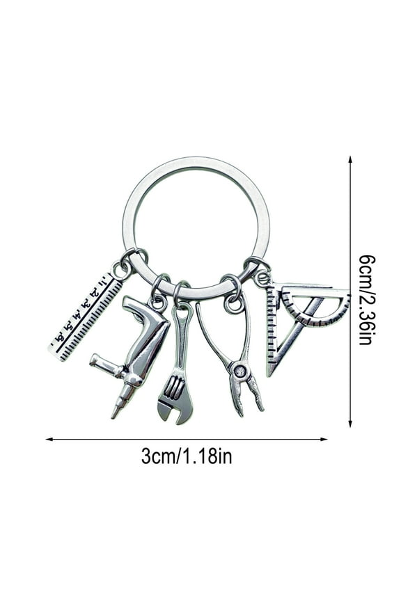 Multi Tool Keychain Set | Saw Screwdriver Wrench Drill Pendant | Metal Key Accessory for Men | Pocket Sized Portable Gadget | Garage Workshop Bag Decor | Ideal DIY Father's Gift