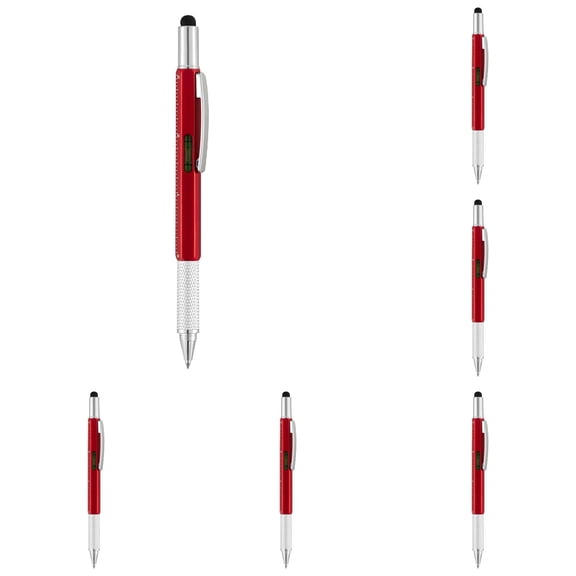 Multi Tool Pen,Pen Multitool,Tool Pen,6pcs Multi-Function Tool Pen Spirit Level Scale Touch Screen 6 In1 Metal Ballpoint Pen Multifunctional Metal Pen Screwdriver,Multifunction Pen Mens Gift,Red