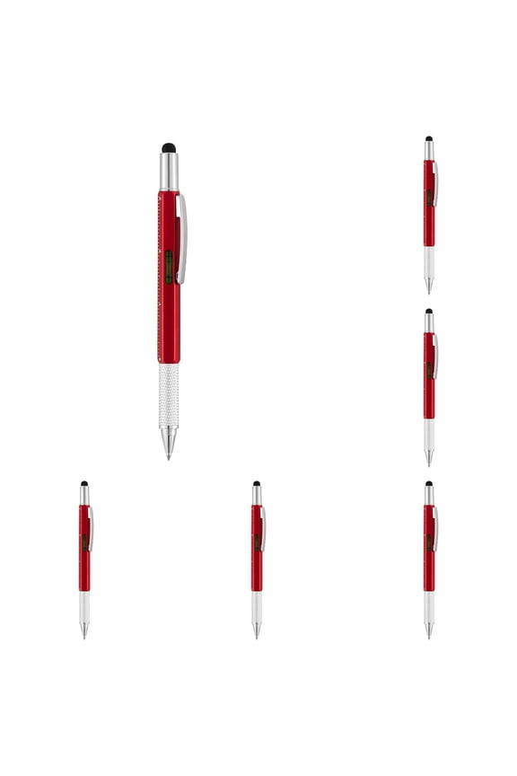 Multi Tool Pen,Pen Multitool,Tool Pen,6pcs Multi-Function Tool Pen Spirit Level Scale Touch Screen 6 In1 Metal Ballpoint Pen Multifunctional Metal Pen Screwdriver,Multifunction Pen Mens Gift,Red