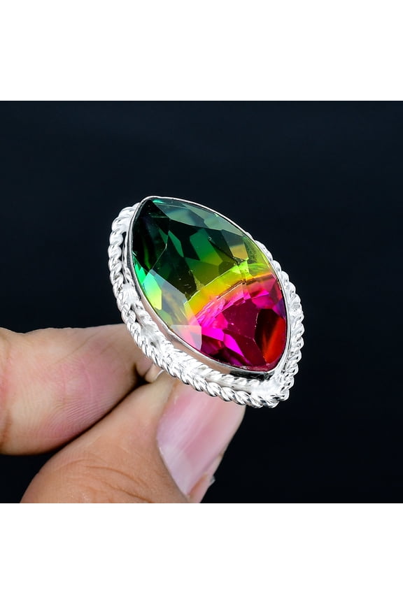 Multi Tourmaline Marquise Gemstone 925 Sterling Silver Adjustable Ring VJ 1287