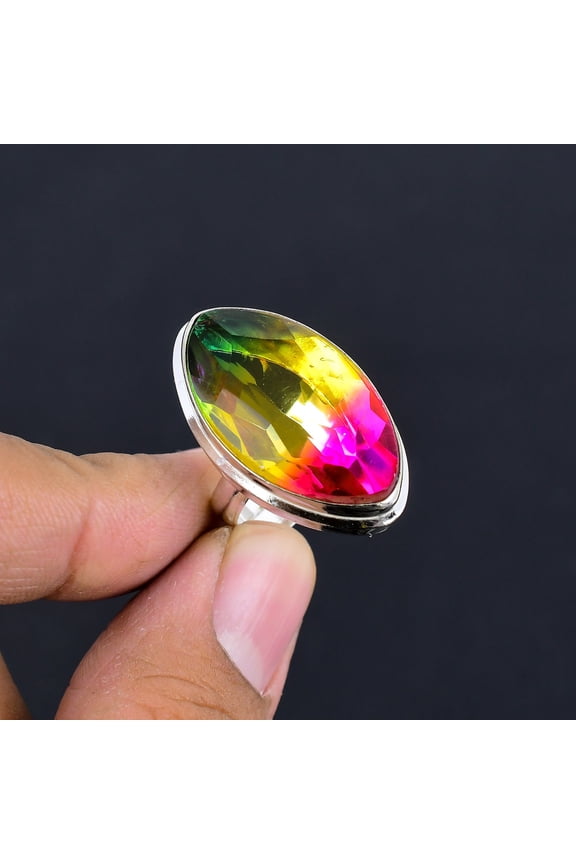 Multi Tourmaline Marquise Gemstone 925 Sterling Silver Adjustable Ring VJ 931