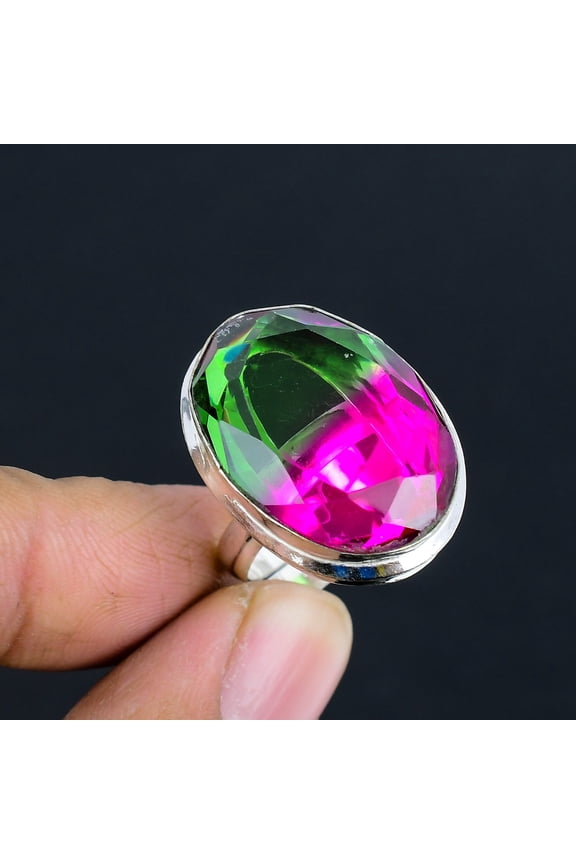 Multi Tourmaline Oval Gemstone Gift 925 Sterling Silver Adjustable Ring VJ 1199