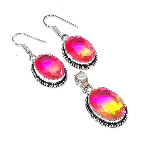 Multi Tourmaline Oval Shape Gemstone Pendant Earring Handmade Jewelry MXE 5551