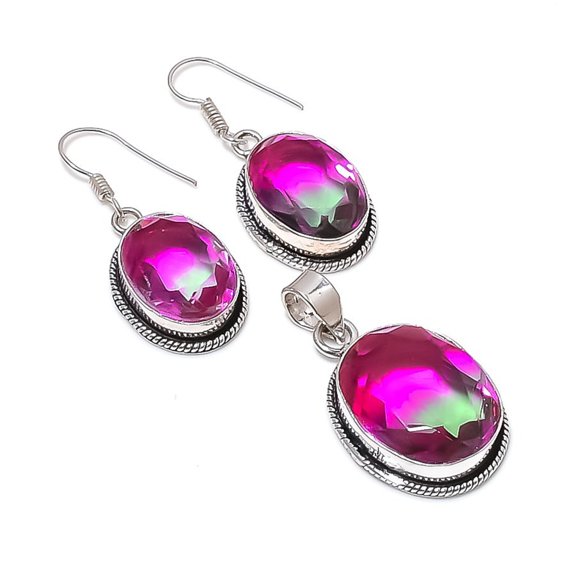 Multi Tourmaline Oval Shape Gemstone Pendant Earring Handmade Jewelry MXE 5553