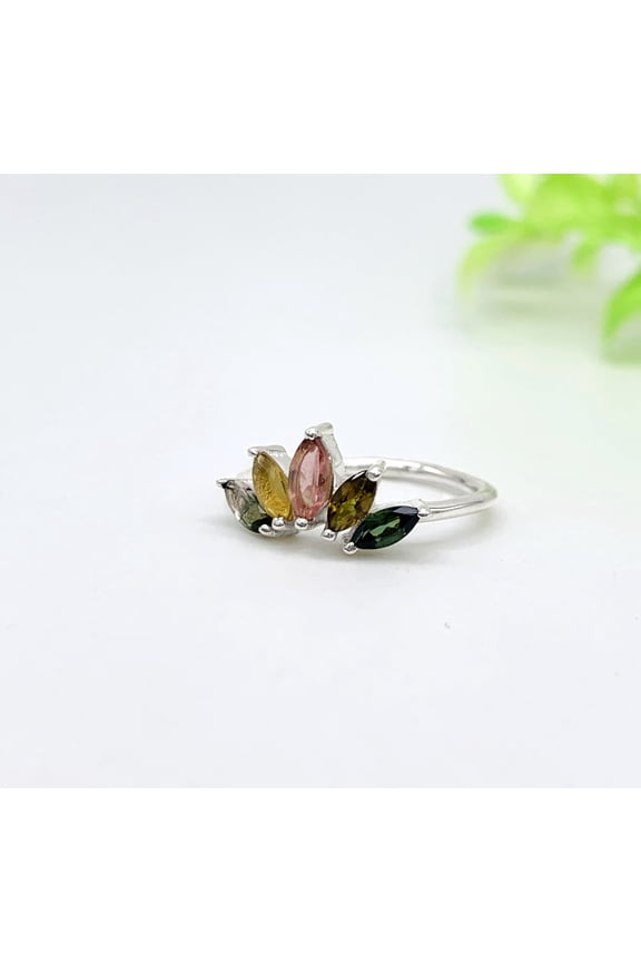 Multi Tourmaline Ring-Vintage Ring-925 Solid Sterling Silver-Jewelry Handmade Ring