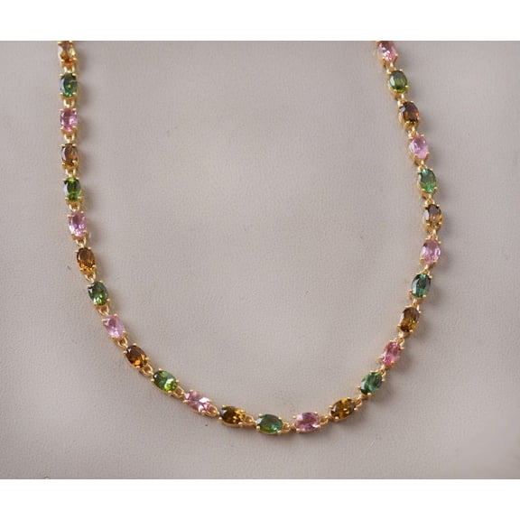 Multi Tourmaline Tennis necklace, Birthday Gifts, Women Silver Gold Colorful Gemstone Wedding Gift Man Jewelry