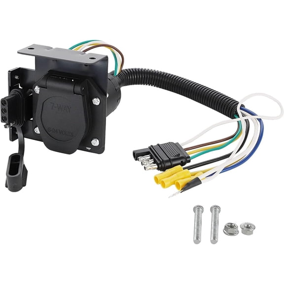 Multi-Tow 4-Way Flat to 7-Way RV Blade and 4-Way Flat Female End Trailer Wiring Adapter Connector Kit, 4 Pin Vehicle-Side Trailer Light Plug to Dual-output 7 Blade & 4 Flat with Mounting Bracket