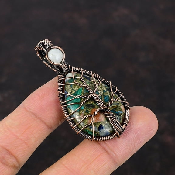 Multi Turquoise Copper Friend Gift Wire Wrapped Tree Of Life Pendant 2.28"