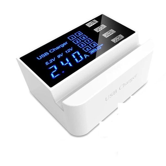 Multi USB 4 Ports Charger PD QC3.0 Adapter HUB LED Display Mobile Phone Stand Holder Charger Portable