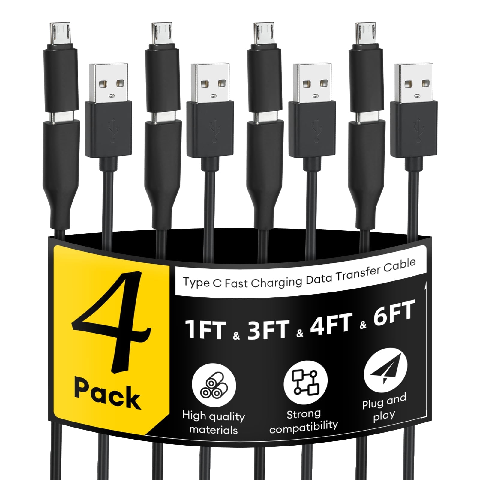 3ft Sign Post Multi USB Charging Cable, 4Pack-1.6FT+3.3FT+4.9FT+6.6FT, USB 2.0 A to ...
