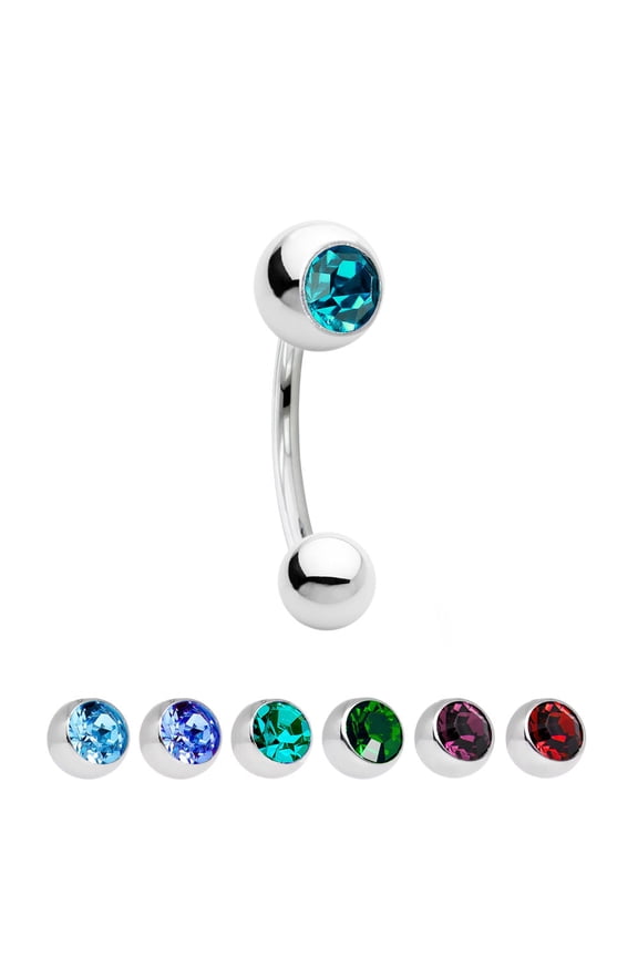 Multi-Use 18G Curved Piercing Barbell with CZ Gem Ball Bead - 7 Colors Available