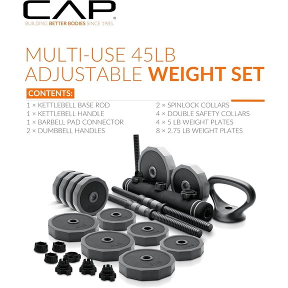 Multi-Use Adjustable Weight Set - Versatile , Barbell & Kettlebell for Full-Body Workouts | 45lb Option