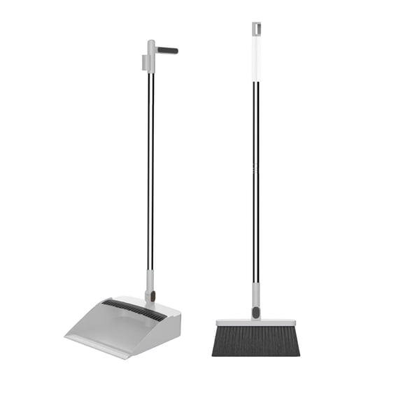 Multi-Use Broom and Dustpan Set for Home, Dust pan with 38" Long Handle, Broom with Dustpan Combo Set, for Home Kitchen Room Office Lobby Floor Use Upright Stand Up Sweeping(White,38x10.6")