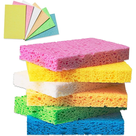 Multi-Use Cellulose Compressed Sponges, Scratch-Free Cleaning Scrub Sponges for Face Scrub, Dishwashing, Kitchen, Bathroom, DIY Crafts and More (6 Pack)