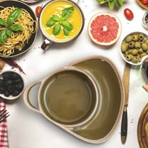 Multi-Use Ceramic Dinnerware Set - Soup & Side Dish Bowls, Divided Chip & Dip Plates, Microwave Safe Durable Home Breakfast Salad Serving Set, Green