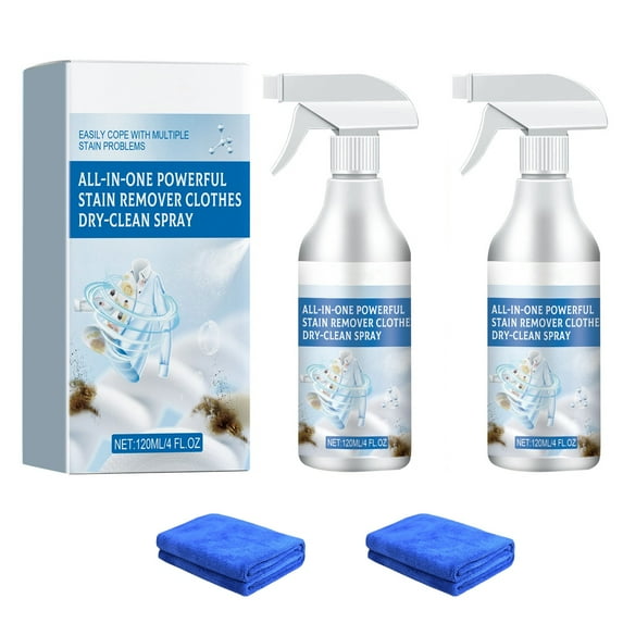 Multi-Use Dry Cleaning Spray and Stain Remover, Portable Dry Cleaning Spray for Clothes, Sofa, and Car Seats, Ideal for Home and Travel, 2Pc