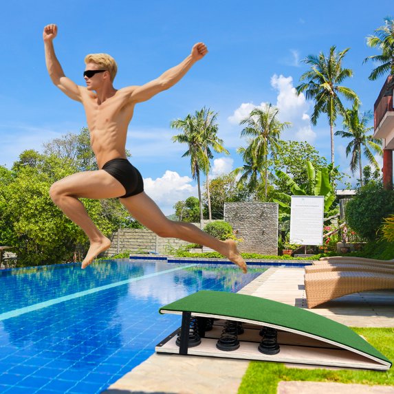 Multi-Use Gymnastics and Diving Springboard – Solid Wood Vault Board with Strong Springs for Flips, Tumbling, Pool Jumping, and Home Gym Training, Fully Assembled, Supports 320 lbs (9 Spring Green)