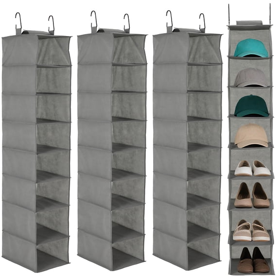 Multi-Use Hanging Shelf - 3-pack Closet Organizer for Shoes, Purses & Scarves, Gray