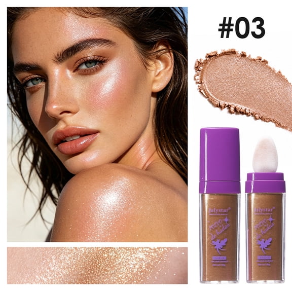 Multi-Use Iridescent Shimmer Highlight Powder by Julystar, 6 Luminous Shades Built-In Sponge Applicator Lightweight Blendable Long Wear Body Face Glow Powder All Skin Tones