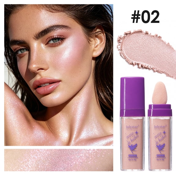 Multi-Use Iridescent Shimmer Highlight Powder by Julystar, 6 Luminous Shades Built-In Sponge Applicator Lightweight Blendable Long Wear Body Face Glow Powder All Skin Tones