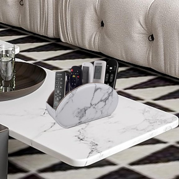 Multi-Use Leather Remote Control Caddy, 5 Slots Desktop Storage Organizer Box for TV Remotes, Glasses, Pens, Desk Accessories, Space Saver for Bedside & Office