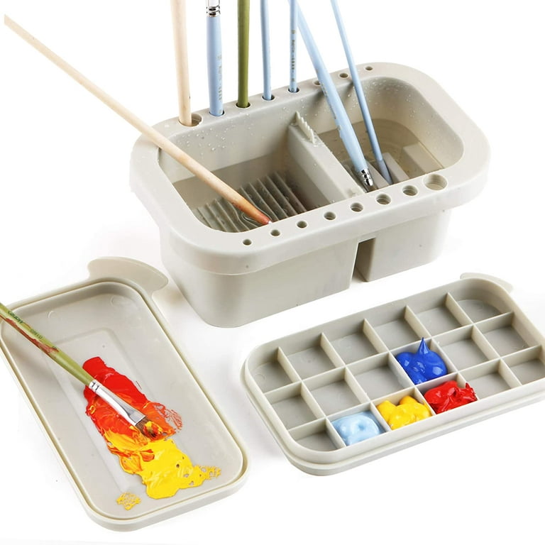 Multi-Use Paint Brush Basin with Brushes Holder,Washer,Trays