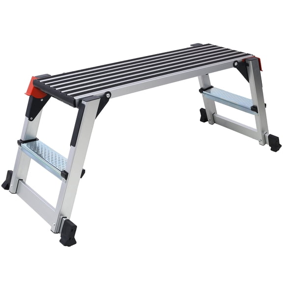 Multi-Use Platform Aluminium Alloy Lightweight 17.30lbs Capacity 330 lbs 49.20" Step Work Bench Stool Ladder Folding Non-Slip Stable Design Silver